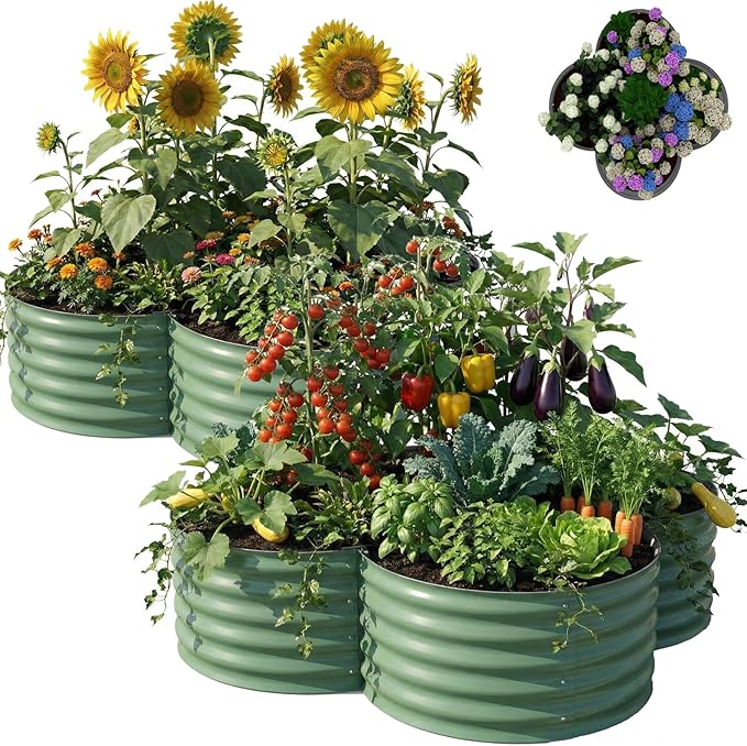 2-Pack Galvanized Raised Garden Bed 4x4x1ftOutdoor Metal Raised Garden Bed Floral Frame Open Bottom for Vegetables Herbs Flowers Rust-Resistant Steel Garden Bed Kit