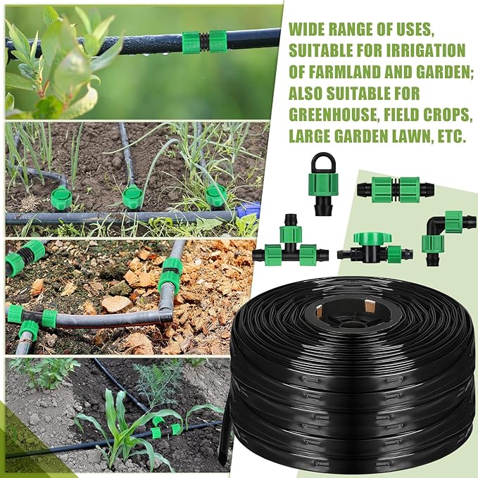 500 ft 5/8 Inch Drip Tape Irrigation Kit Drip Tape 8 Mil 8 Spacing Hose Garden Watering Tubing System Automatic Irrigation Equipment for Plant Landscape Yard Lawn and Farm