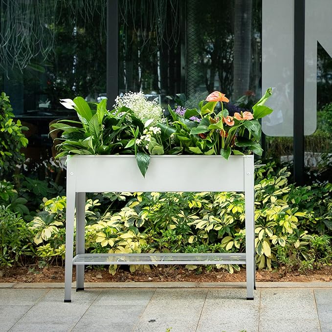 Metal Raised Garden BedRaised Planter Box with LegsHerbs and Vegetables Planter Suitable for Outdoor Patio Deck and Porch (Gray)