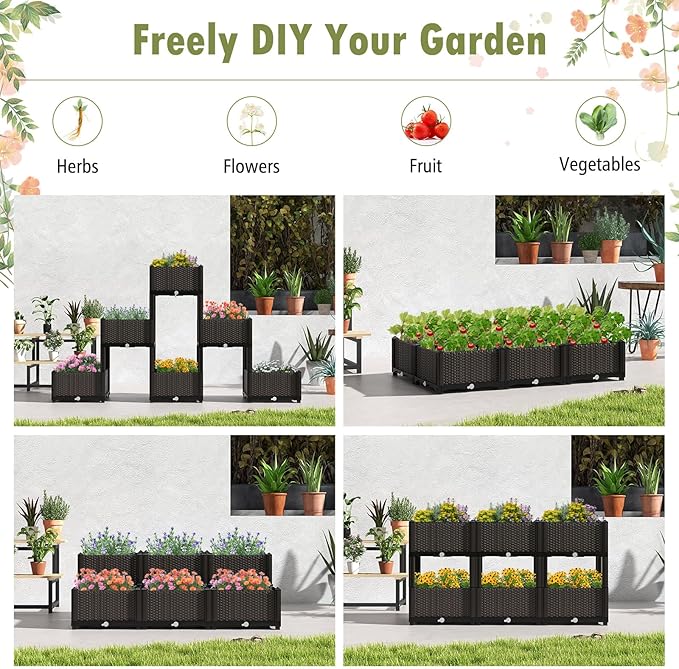 HAPPYGRILL Outdoor Raised Garden Bed 6 Raised Planter Box with Removable Legs &amp Brackets Self-Watering System Drainage Holes Raised Beds for Gardening Vegetables Fruits Flowers Herbs