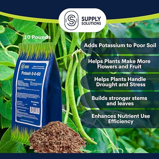 Supply Solutions Muriate of Potash 0-0-60 Fertilizer - High Potassium for Lush Crops Blooms Acidic Plants (10lbs)