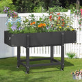LUE BONA Raised Garden Bed with Wheels 48 * 16.7 * 28 in Poly Elevated Outdoor Planter Box with Tools Weather Resistant Standing Growing Bed Herb Planter for Vegetable Flowers Fruits