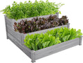 Topeakmart 3 Tier Raised Garden Bed Wood Garden Box Wooden Vegetables/Flower/Herb Elevated Garden Planter Boxes Outdoor Gray