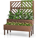 MAT EXPERT Raised Garden Bed with Trellis 2-Tier Wood Planter Box with Drainage Outlet &amp Legs Lattice Panels Vertical Planter for Patio Elevated Garden Planter for Fruit Flower Herb &amp Ve