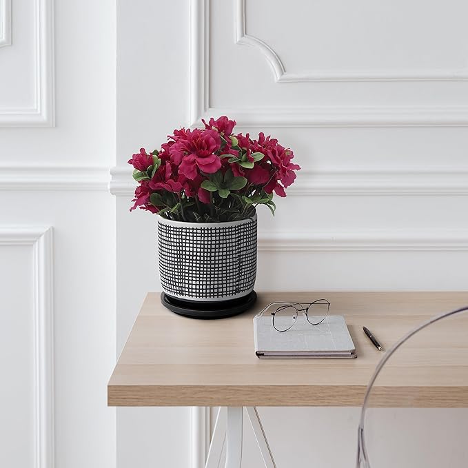 Generic 6 MESH Design Planter W Saucer Gray