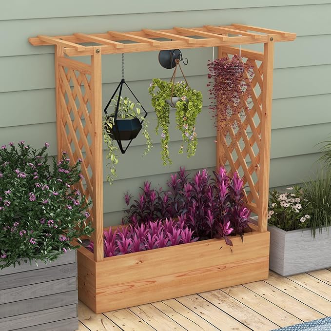 Raised Garden Bed with Trellis Vertical Garden Planter w/Drainage Holes for Climbing Vines Roses Tomatoes Tiered Flower Stand for Small Balcony Porch Backyard (2)