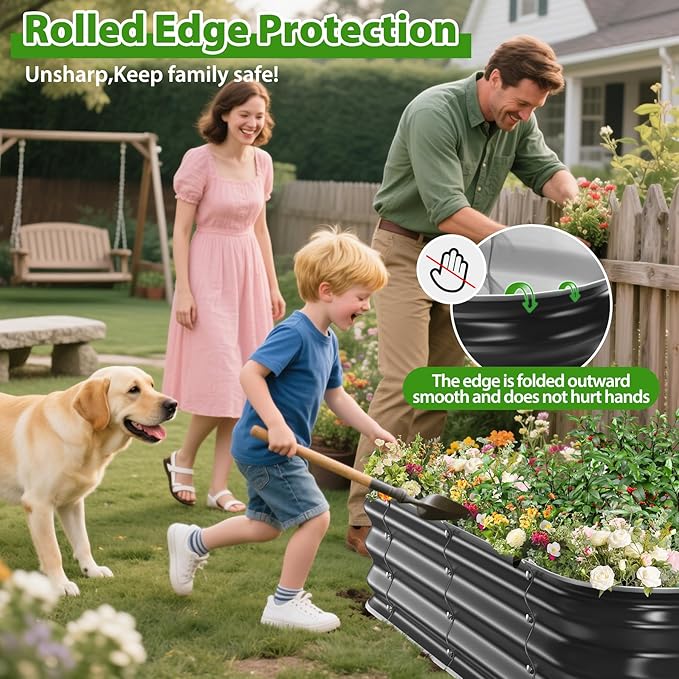 Galvanized Raised Garden Bed for Gardening3x3x1ft Metal Square Planter Boxes Outdoor for VegetableFlowerHerbModular Above Ground Growing ContainerBlack