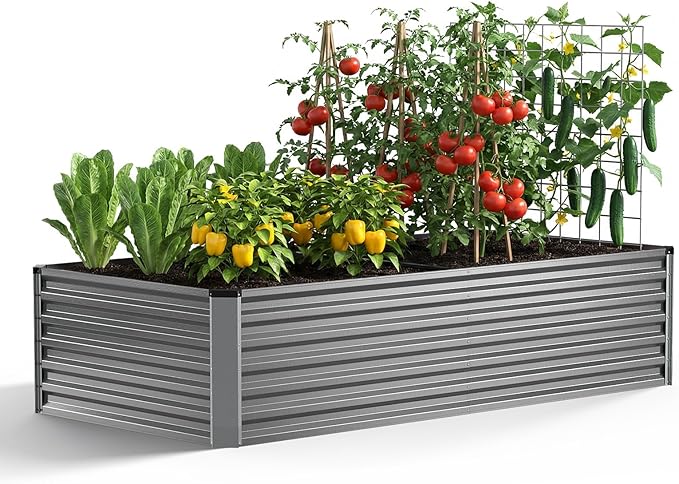 Galvanized Raised Garden Bed Outdoor 8x4x2ft Large Raised Bed for Gardening Metal Planter Box for Vegetables Fruits Flowers and Herb Easy Assembly Food Grade Materials Silver