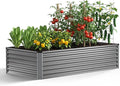 Galvanized Raised Garden Bed Outdoor 8x4x2ft Large Raised Bed for Gardening Metal Planter Box for Vegetables Fruits Flowers and Herb Easy Assembly Food Grade Materials Silver