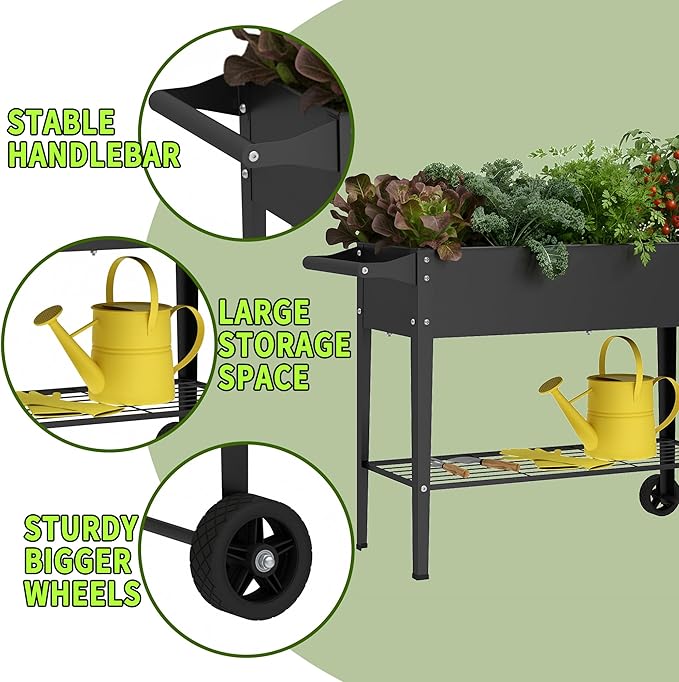 Elevate 32 Tall Raised Garden Bed with WheelPlanter Box for BackyardOutdoor Garden Patio Balcony 400lb CapacityBlack