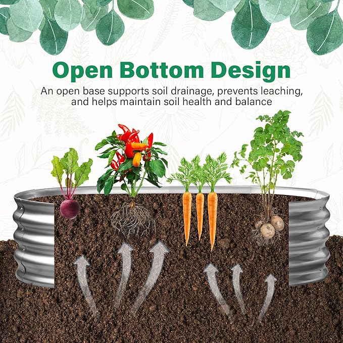 TATAANTY Galvanized Raised Garden Bed for Outdoor: 4X2X1ft Durable Metal Vegetable Plant Container Kit - Oval Planter Box for Gardening Flower Trough