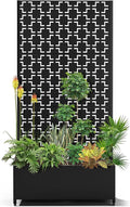 15.7×70.9×35.4 Metal Raised Garden Bed with Trellis and Wheels - Tall Trellis Planter Box for Climbing Plants Vegetables &amp Vines - Outdoor Privacy Planters for Patio (Black-Square)