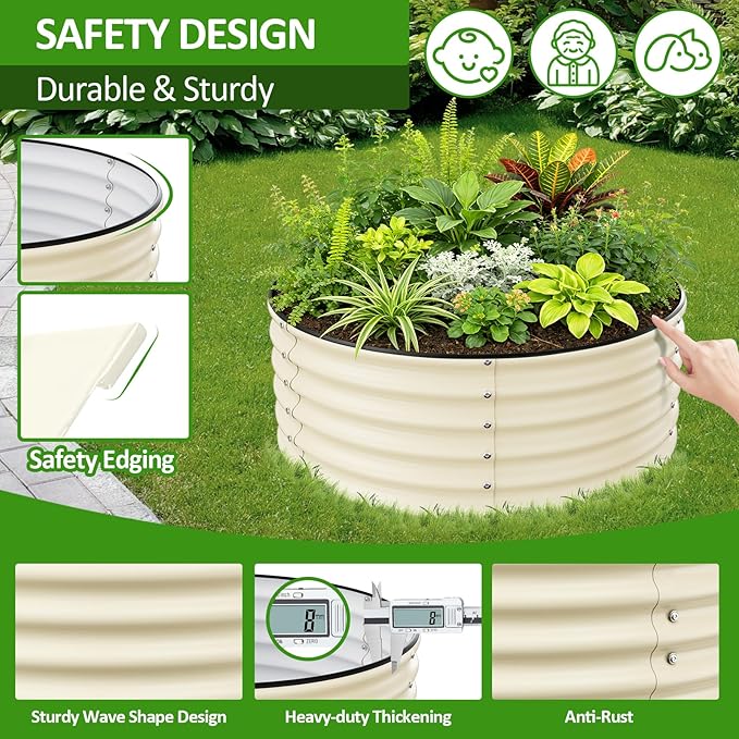 Gruper Galvanized Raised Garden Bed 3.5ft x 17'' Tall Round Metal Planter Raised Garden Boxes Outdoor for Vegetable Fruits Flower Herb Anti-Rust and Sturdy &amp Easy-Setup
