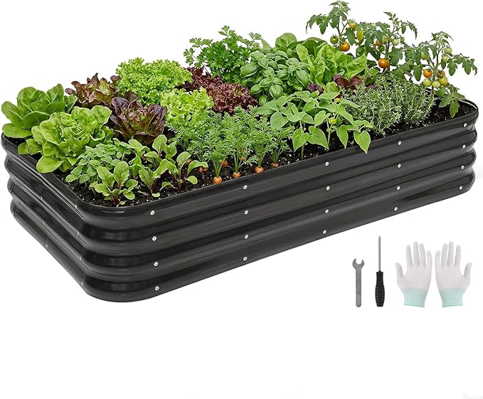 4 in 1Galvanized Raised Garden Bed - 5x3x1ft Modular Planter Box Outdoor | Metal Raised Bed Kit with Bracing Rods for Gardening Vegetables Flowers Fruits Herbs (Gray)