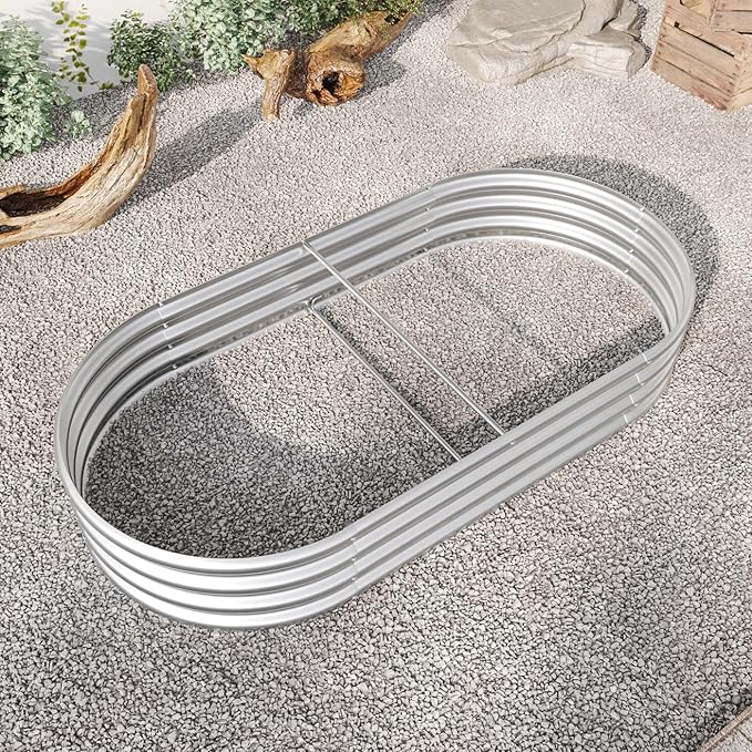 4x2x1ft Heavy Duty Metal Raised Garde Bed Kit Oval Large Metal Planter Boxes for Vegetables/Herbs/Flowers Galvanized Planter Raised Garden Beds for Outdoor with Reinforced Edges (1Pcs 4x2x1ft)