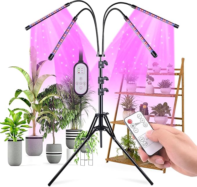Grow Lights 80 LED Floor LED Grow Lamp with Stand Tripod Adjustable Plant Light with Red Blue Spectrum for Indoor Tall &amp Large Plants 4/8/12H Timer 3 Light Modes 10 Dimmable Levels