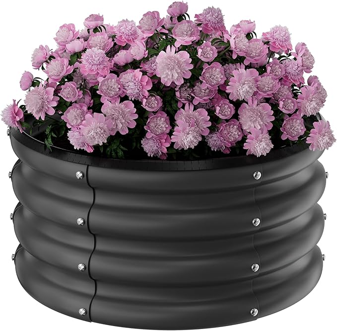 Round Galvanized Raised Garden Bed Kit 2 x 2 x 1ft Jett Black Galvanized Garden Boxes Outdoor for Vegetables