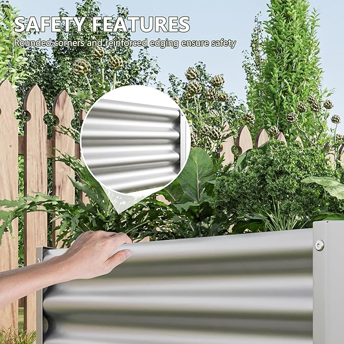 Raised Garden Beds Outdoor for Gardening 6×3×1ft Galvanized Rectangular Plastic Raised Planter Garden Box for Fruit Vegetables Herbs Flowers Growing Bed for Lawn Patio Balcony Silver