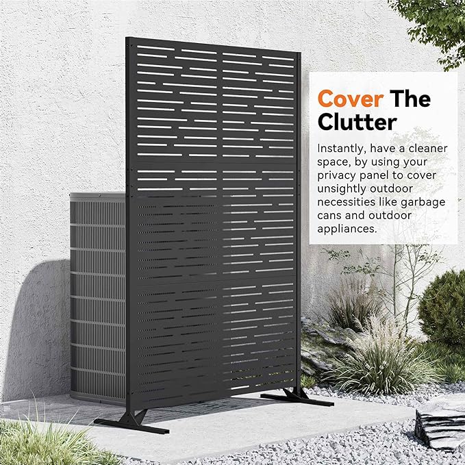 Modern Shade 4x6 FT Metal Privacy Screen with Artistic Modular Designs Decorative Patio Privacy Fence &amp Garden Divider Freestanding Outdoor Metal Fence Panel Weather-Resistant (Metro Code)