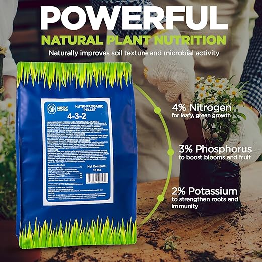 Supply Solutions 4-3-2 Nutri-Proganic Pellets Fertilizer - Ideal for Vegetable Garden Fruit trees and House Plants - All Purpose Chicken Manure Fertilizer for Indoor and Outdoor Variety of Food Crops