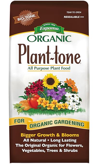 Espoma Organic Plant-Tone 5-3-3 Natural &amp Organic All Purpose Plant Food 4 lb. Bag The Original Organic Fertilizer for All Flowers Vegetables Trees and Shrubs. Pack of 2