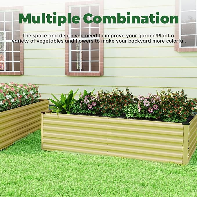 8x4x2 ft Raised Garden Bed Large Metal Planter Raised Beds Planters for Outdoor Plants for Vegetables Flowers Herbs Fruits and Succulents.Yellow