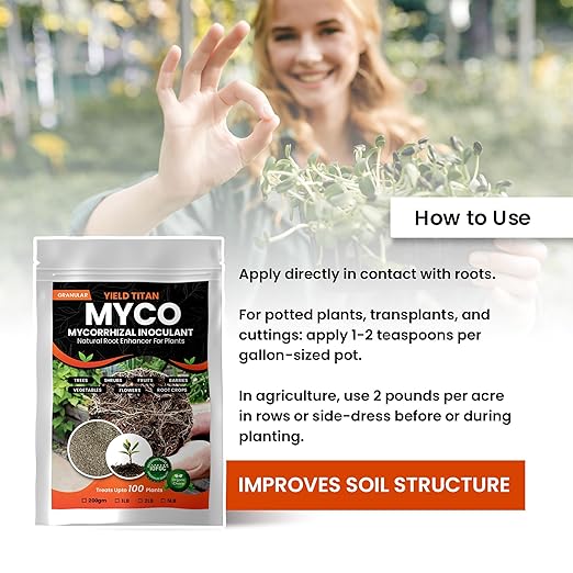 MYCO MYCORRHIZAL INOCULANT Root Enhancer for Bigger Stroger &amp Healthier Plants Roots - Organic Mycorrhizae Root Enhancer - Increases Nutrient Absorption &amp Crop Yields (1LB)