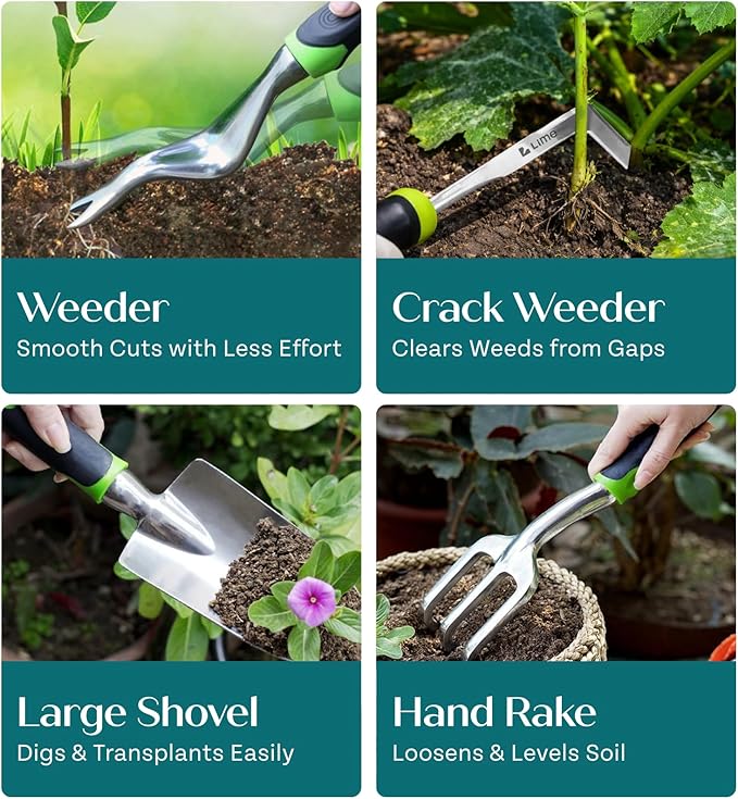 GROWIT Heavy Duty Gardening Tools - Gardening Gifts for Women Men Mom Dad - Durable Ergonomic Garden Tools Set
