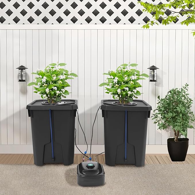 Hydroponics Growing System 7.13Gallon Automatic Recirculating Drip Garden System with 8W Air Pump Top Drip Kit Culture Bucket System for Greenhouse Garden Balcony 2 Buckets