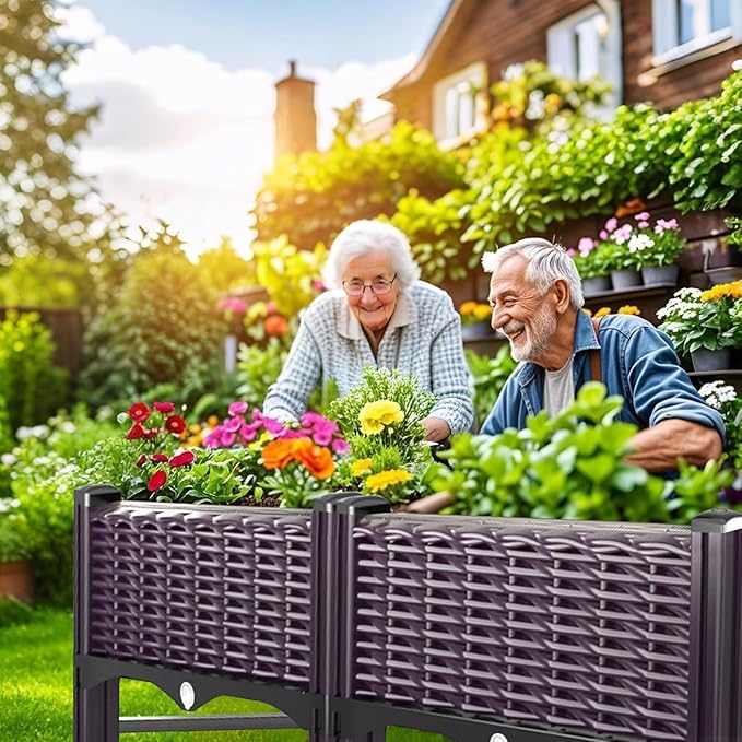 Raised Garden Bed with Reinforcement Rods Elevated Planter Boxes for Outdoor Plants with Drainage Holes for Flowers Vegetables Herbs Patio Backyard Deck Balcony Purple 31.5x15.7x13.8 in