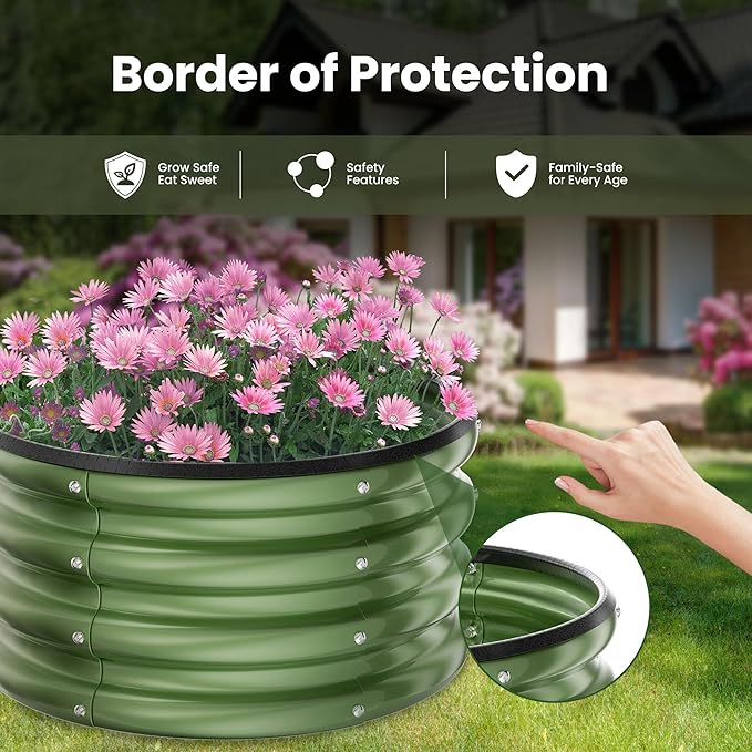 ZXZYHFTY Round Galvanized Raised Garden Bed kitGreen Outdoor Garden Raised Planter Box Round Large Metal Raised Garden Beds for Vegetable 2 * 2 * 1ft 3 Pcs