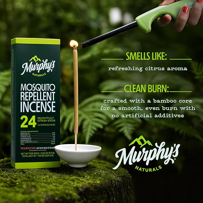 Murphy’s Naturals Mosquito Repellent Incense Sticks 24 Count Insect Repellent with Citronella for Outdoor Yard 2.5+ Hours per Stick