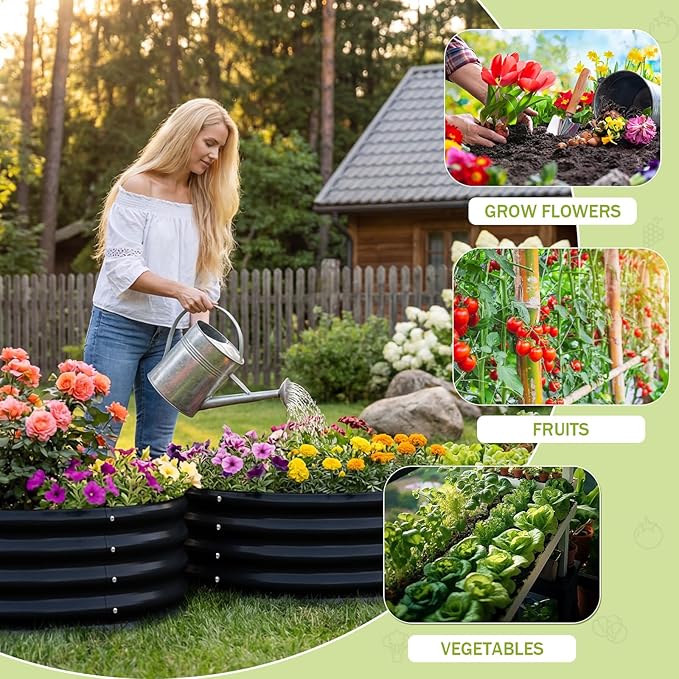 AHEONLAR 3 Pack 2x2x1 ft Round Galvanized Raised Garden Bed Kit Round Metal Flower Box Large Planter Raised Beds Outdoor Garden for PlantingFruitHerb Black