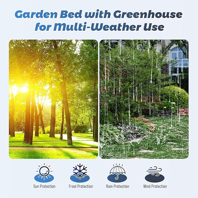 6 x 3.1 x 3FT Raised Garden Bed with Cover &amp Double Window 3-in-1 Raised Planter Box Kit with Double Window &amp Smooth Zippers Galvanized Raised Garden Bed with Small Greenhouse for Flower Her