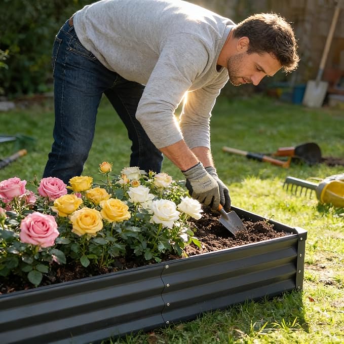GARDMAX 8x4x1FT Galvanized Raised Garden Bed Kit Metal Planter Boxes Outdoor with Easy Assembly Large Garden Bed for Vegetables Fruits Flower Herbs Rectangle Dark Gray