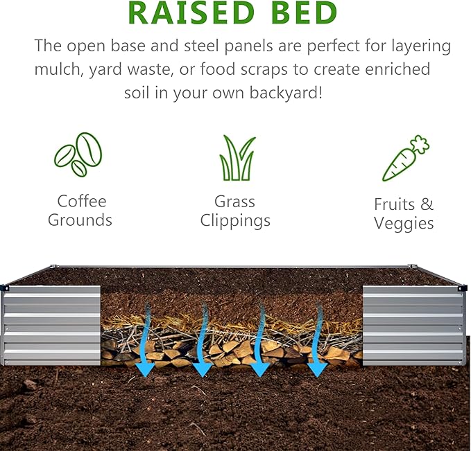 2PCS 12x3x1ft Galvanized Raised Garden Bed KitMetal Planter Box for VegetablesFlowersHerbs Durable Rust-Resistant Patio Gardening BedsSilver