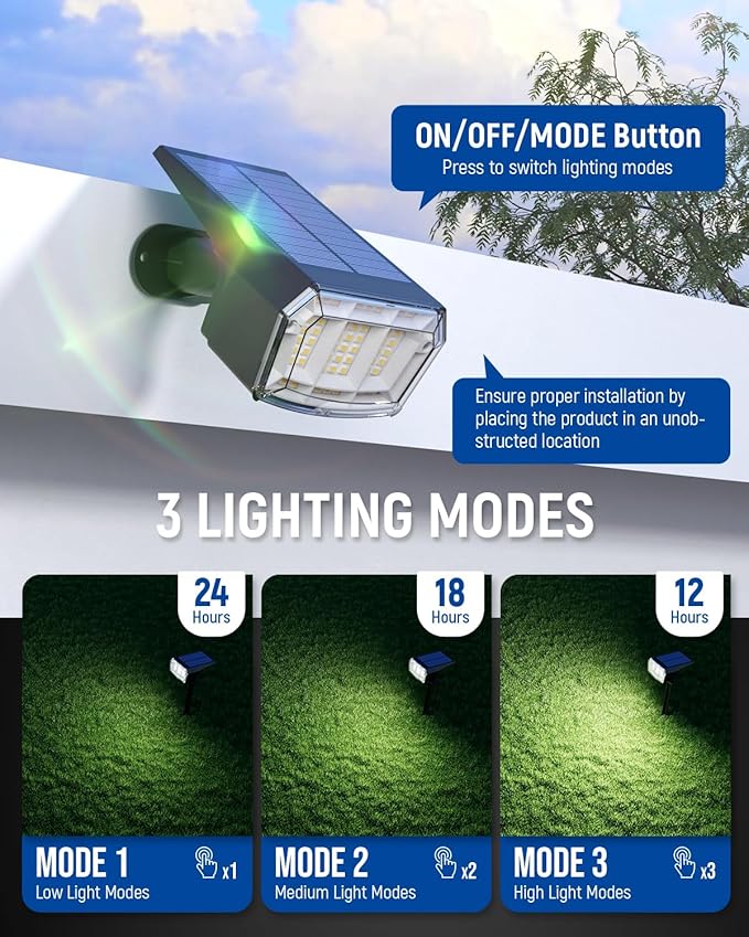 Solar Spot Lights Outdoor 63 LED 3 LightingWaterproof IP65 Modes Spotlights for Outside House Yard Garden Landscape Lights 6 Pack (Natural Light)