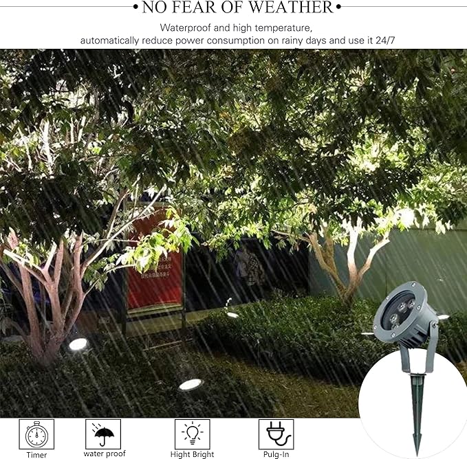Kiven LED Landscape Plug-in Spotlight Outdoor with Automatic TimerIP65 Waterproof Garden Spotlights6W 110V Yard Flood Light with Spiked Stand Lawn Lights6000K LED Wall Lights for Patio