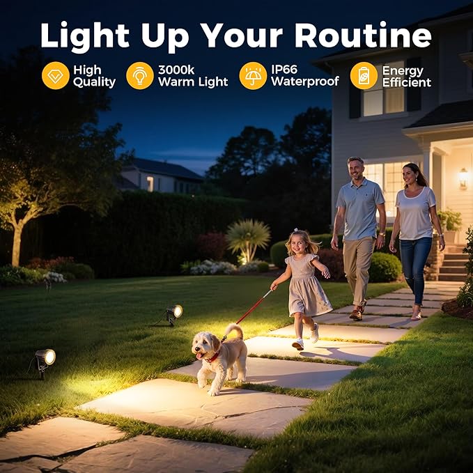 L LOHAS LED 12W Dusk to Dawn Outdoor Lighting Auto On/Off 3000K Landscape Outdoor Spotlight IP66 Waterproof Plug in Spot Lights for Yard Garden House Pathway Plant(2 Pack)