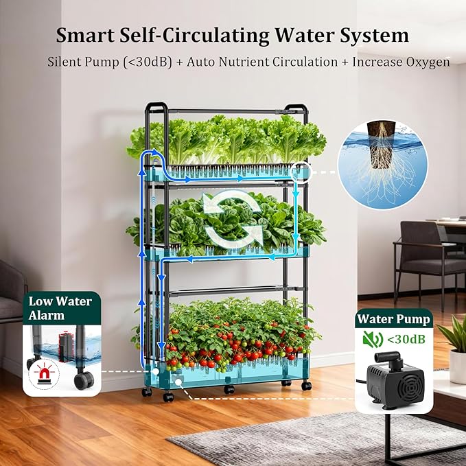 90-Pod Hydroponics Growing System Large Vertical Hydroponic Garden with Smart Full-Spectrum Grow Lights Auto Circulating Water Mobile Indoor Gardening System for Herbs Vegetables &amp Fruits