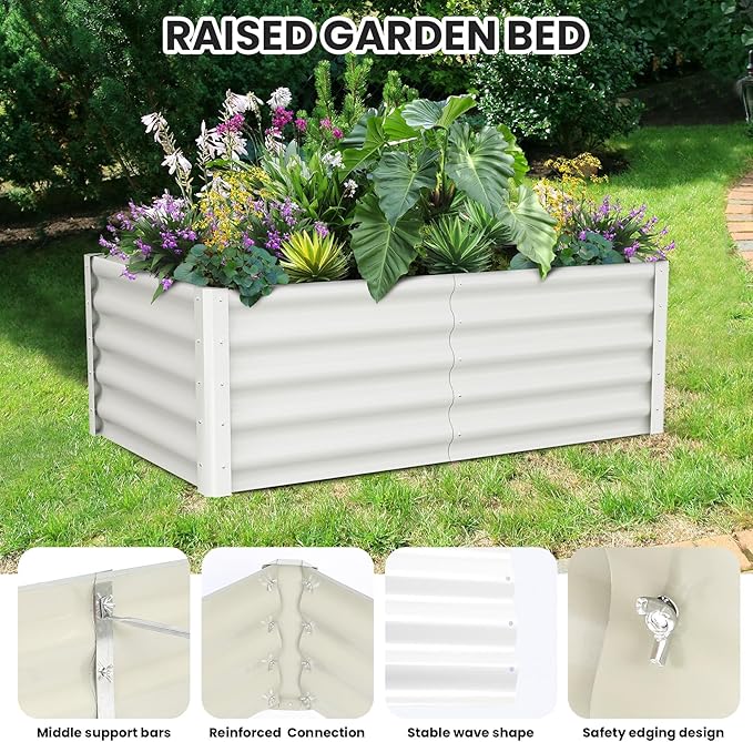 Raised Garden Bed Heavy Duty Raised Garden Beds Outdoor Galvanized Metal 6x3x1.5ft Planters for Outdoor Plants with Safety Edges 2-Pack Raised Beds for Gardening and Planter Box Beige