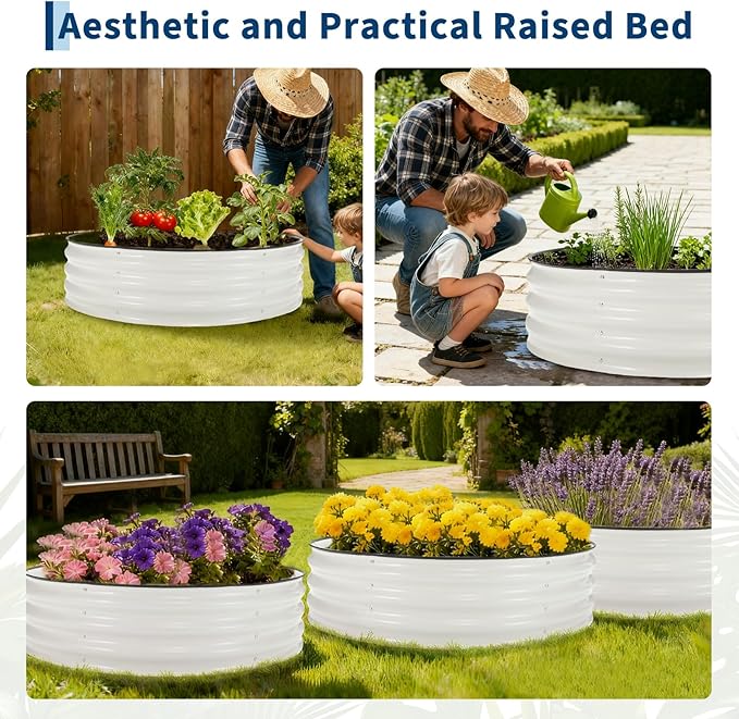 Round Galvanized Raised Garden Bed 4x4x1Ft-Outdoor Metal Circle Raised Garden BedRound Galvanized Planter for Patio Yard and Gardening