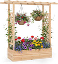 HAPPYGRILL Raised Garden Bed with Trellis &amp Hanging Roof 45 Tall Wooden Planter Box with Drainage Holes Outdoor Wood Elevated Garden Bed for Climbing Plants Vines Vegetables Flowers (Natural1)