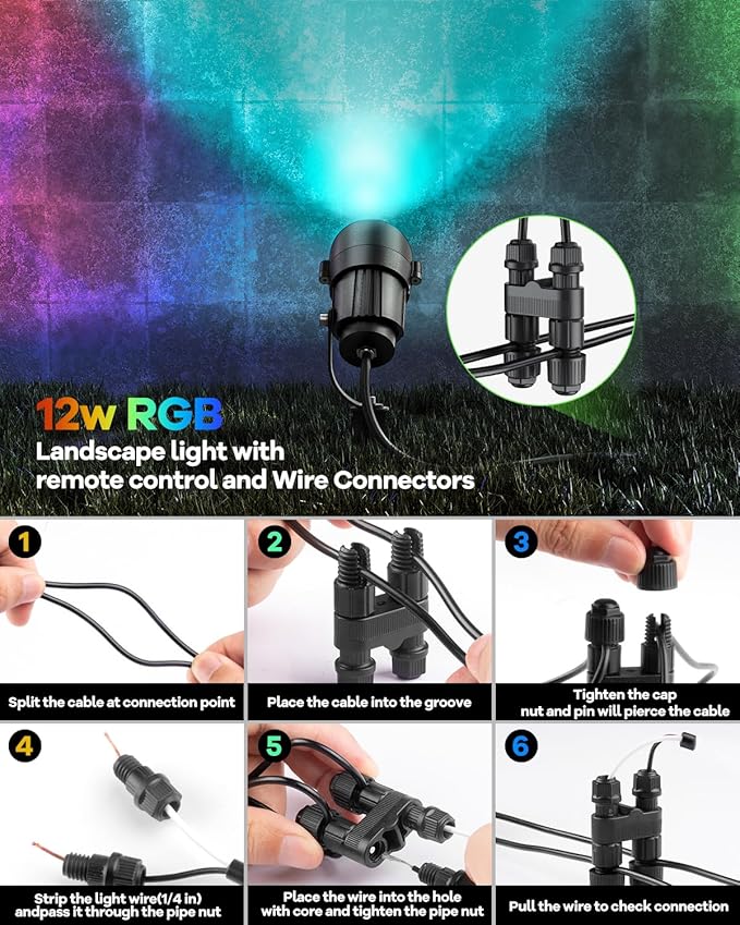 16/2 Low Voltage Landscape Wire + RGBW Low Voltage Landscape Lighting 12W with Remote Connectors