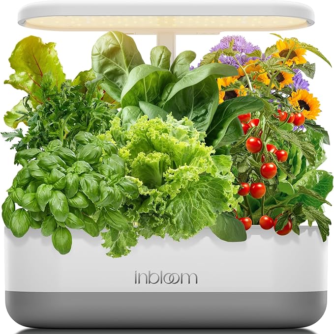 inBloom 12 Pods Hydroponics Growing System Indoor Garden with LED Grow Light and Pod Kit Plants Germination Kit with 4.2L Water Pump Accelerate Height Adjustable Gardening Gifts for Women White