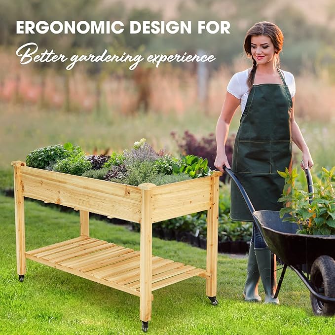 Idzo Raised Garden Bed with Legs Durable Elevated Garden Box with Wax Oil Coated 48x24x32in Wood Planter with Big Planter Box Load Up to 260 Pounds Ergonomic Height for Convenient Plants Care