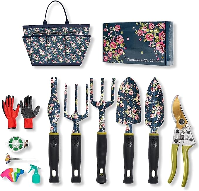 Women's Garden Tool Set - 25 Pieces Heavy Duty Garden Tools Durable Garden Tool Bag Gardening Gifts for Women