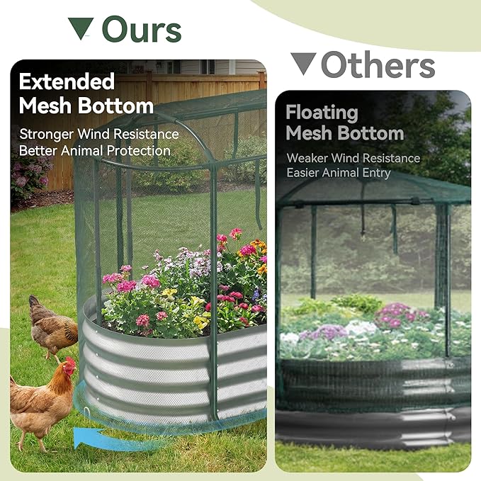 Raised Garden Bed with Self-Watering System 8x3x1 ft Elevated Planter Boxes Outdoor with Mesh Cover Oval Galvanized Raised Beds for GardeningVegetablesFlowers Backyard Patio