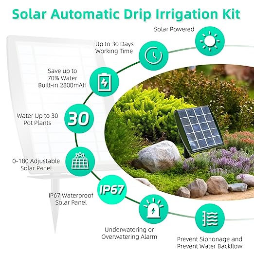 Solar Powered Drip Irrigation System OHYEAHSPIN Solar Automatic Garden Watering Outdoor Greenhouse Accessories Supported 15 Pots Plants &amp 6 Timer Modes