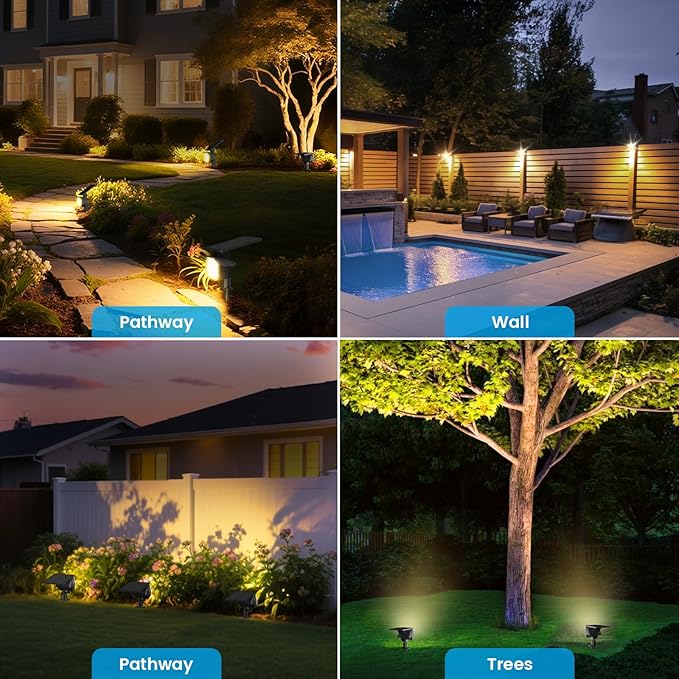 VOLISUN Solar Spotlight Outdoor IP67 Waterproof Solar Landscape Spot LightsUplights for Yard Garden Pathway - 8 Pack (Warm White) 27 LED 3 Lighting Modes
